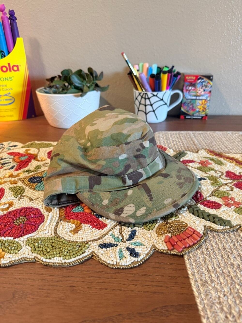 US Military Surplus BDU Flak Camo Vintage Twill Fatigue Army Cap Hat Herringbone